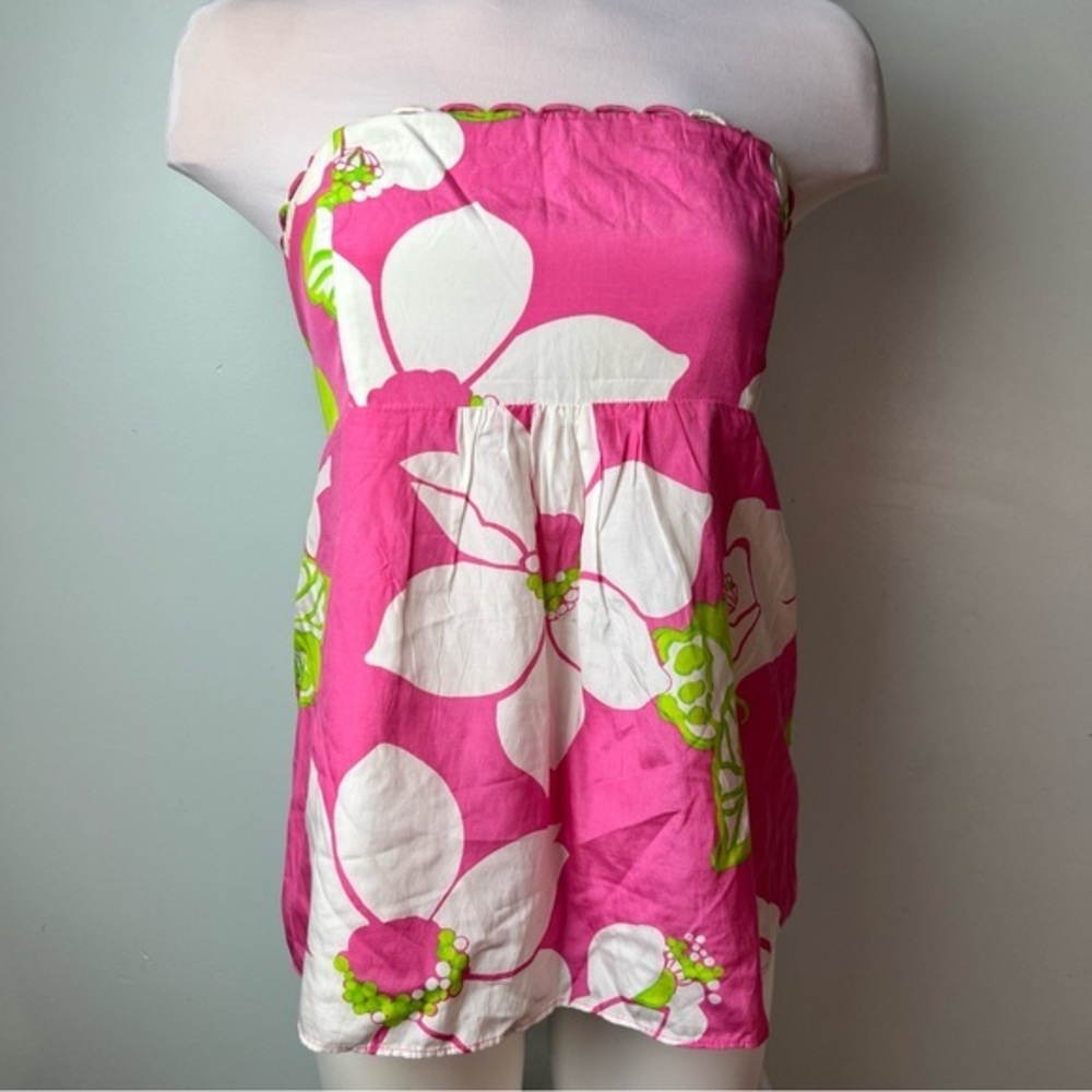 Lilly Pulitzer Strapless Floral Top Pink, White, Green Women’s Size 8